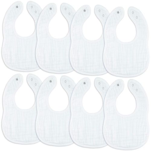 Comfy Cubs Muslin Cotton Baby Bibs, 8 Pack, Adjustable Size with Easy Snaps, Soft and Super Absorbent - White