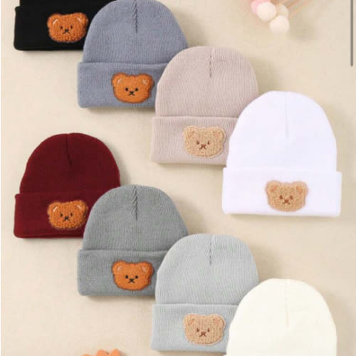 4-Piece Pair Random Set Baby Winter Warm Hats With Cute Bear Decorations For Toddlers, Knitted Snow Hats Suitable For 0-3 Year Old Baby Boys And Girls.
