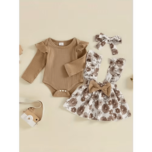 baby girls outfits short sleeve ribbed romper suspender - Temu