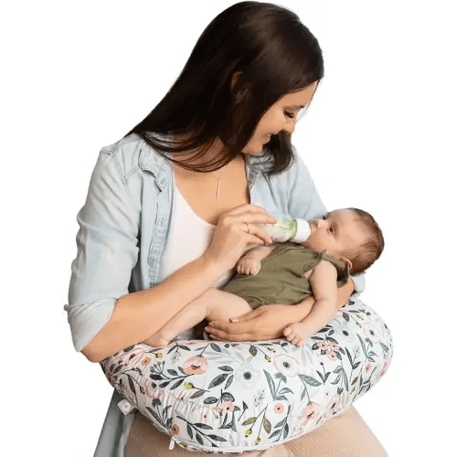 Boppy Nursing Pillow - Firm, Ergonomic U-Shaped Bottle and Breastfeeding Pillow with High Lift for Comfort and Support, Spacious Surface - Pink Garden Flowers