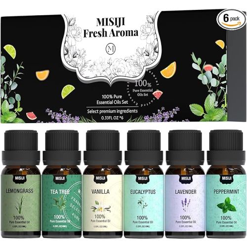 Essential Oils Set Top 6 Aromatherapy-Essential Oils for Diffuser for Home,Air Freshening Diffuser Oils Scents for Aromatherapy,Laundry,Candle&Soap Making,Humidifiers 6 X 10ML