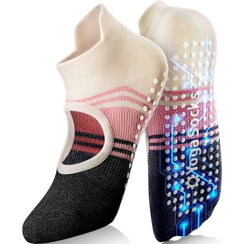 WARMVIN Non-Slip Pilates Yoga Socks with Grips for Women - Stylish Crew Socks for Barre, Ballet, and Workout (Size 5-9)
