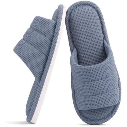 Shevalues Summer House Slippers for Women Men Breathable Waffle Indoor Slippers Slip-on Open Toe Home Shoes