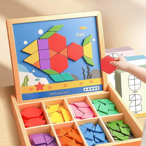 Magnetic Puzzle Toy Tangram Thinking Training Magnetic Building Blocks Solid Geometry(A)