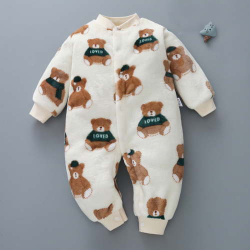 Utoimkio Newborn Infant Baby Romper Boy Girl Long Sleeve Floral Print One Piece Jumpsuit Winter Fleece Warm Outwear Clothes Pajamas Outfits for Kids 3-18M