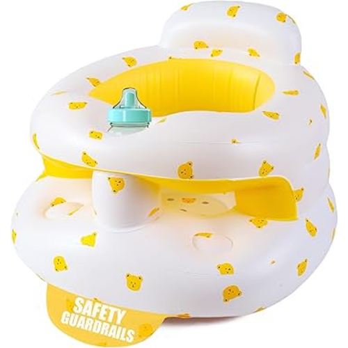 Upgraded Inflatable Baby Seat for Babies 3-36 Months, Inflatable Baby Chair Sit Me Up Floor Seat for Baby, Back Support Baby Seats for Infants for Sitting Up with Built in Air Pump (Yellow Bear)