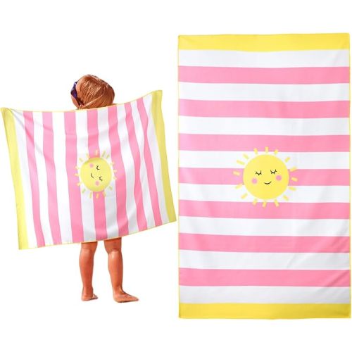 HunnmingRe Kids Beach Towels Girls Boys Cute Beach Towel 50 x 30 Inch Microfiber Absorbent Bath Towel Dry Pool Bath Supplies for Party Gifts Swimming Camping Decoration(Pink, Sun)