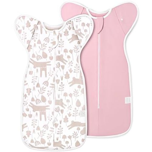 2-Pack Newborn Swaddle Sleep Sack - Arms Up Swaddle 0-3 Months, Baby Transitional Swaddles for Newborn, Cuff Removable Design, Pink Bunny Breathable Sleep Sacks with 2-Way Zipper