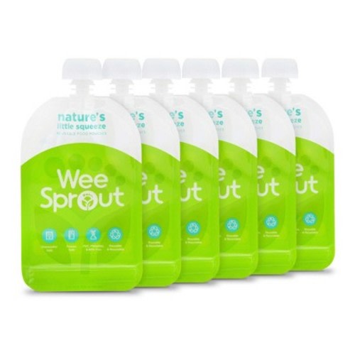 WeeSprout Double Zipper Reusable Food Pouches, 6-Pack - Green, 3.4 Fl Oz