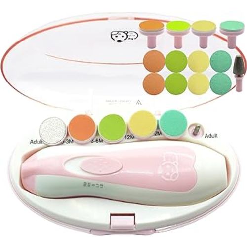 Baby Nail Clippers 20 in 1 by Royal Angels | Safe Electric Baby Nail Trimmer, Baby Nail File Kit, Additional Replacement Heads, Newborn Toddler Toes and Fingernails, Trim and Polish (Pink)