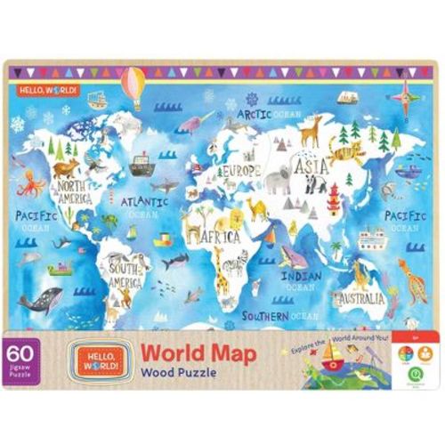 MasterPieces 60 Piece Kids Jigsaw Puzzle - Hello, World! Map Wood Puzzle