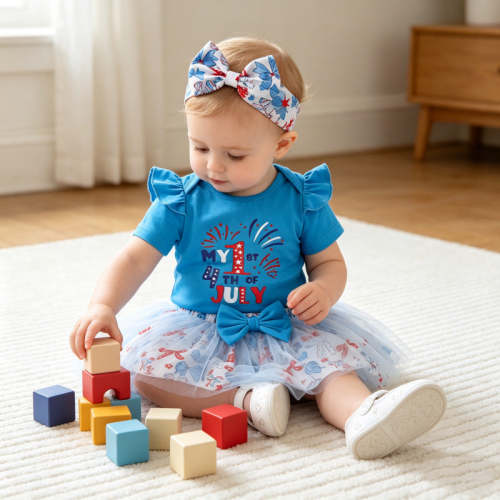 4th of July Baby Girl Onesie & Tulle Skirt Set | Independence Day Outfit | Baby Sleep Better