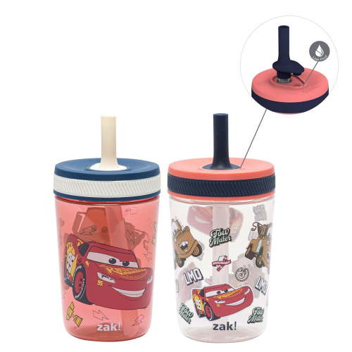 Zak Designs Disney Pixar Cars Kelso Toddler Tumblers For Travel or At Home, 15oz 2-Pack Durable Plastic Sippy Cups With Leak-Proof Design is Perfect For Kids (Lightning McQueen & Tow Mater)