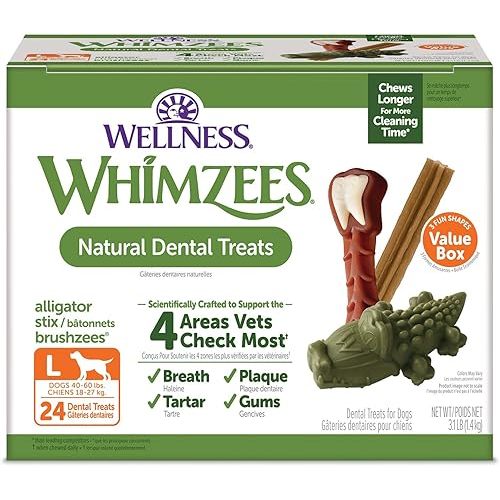 Wellness WHIMZEES Value Box Dog Dental Treats, Natural Chews, Large Size, (24 Count)