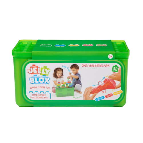 Jelly Blox Stash 'N Stack 2-in-1 Storage Case | Toddler & Preschool Building Blocks Kids Can Squeeze, Stretch, Squish | Safety Tested & Ouch-Free | Tactile, Sensory Play Toy for Ages 2+