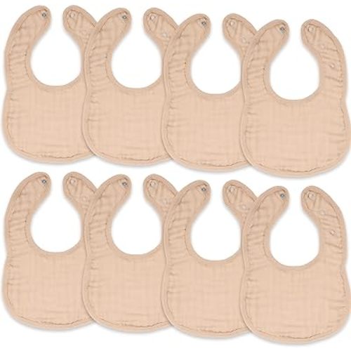 Comfy Cubs Muslin Bibs for Babies, Pack of 8 - Soft and Highly Absorbent, Feeding, Drool and Teething Bib, Adjustable Snaps - Stylish & Colorful Unisex Designs, Giftable Set - Blush