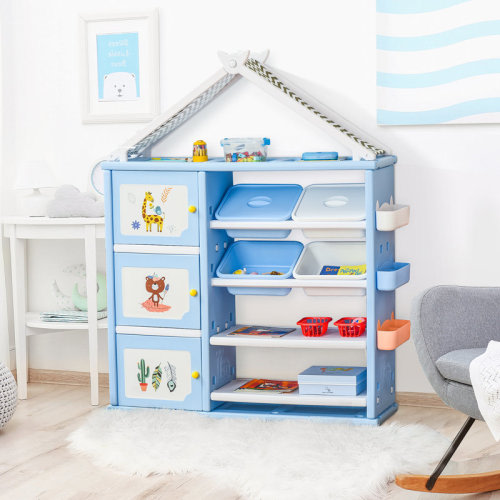 Zoomie Kids Zhang Kids Toy Organizer And Storage Book Shelf With Shelves, Storage Cabinets, Storage Boxes, And Storage Baskets, Blue | Wayfair