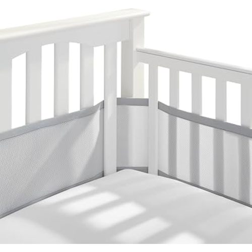 BreathableBaby Breathable Mesh Liner for Full-Size Cribs, Classic 3mm Mesh, Gray (Size 4FS Covers 3 or 4 Sides)