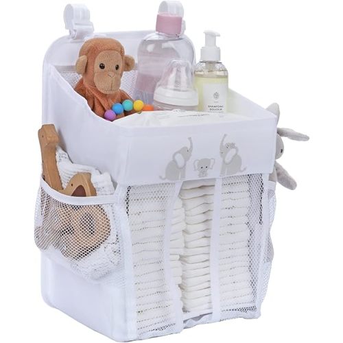 Hanging Diaper Caddy Baby Organizer - Diaper Caddy Organizer Baby Essentials for Newborn Nursery - Holds 50+ Diapers - 17x9x9 Inches, White