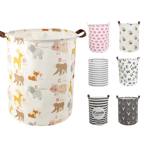 EVNELE Large Laundry Basket, Waterproof Canvas Laundry Hamper, Collapsible Storage Basket Bin for Kids Room, Toy Organizer, Nursery Hamper, Clothes Hamper, Animal