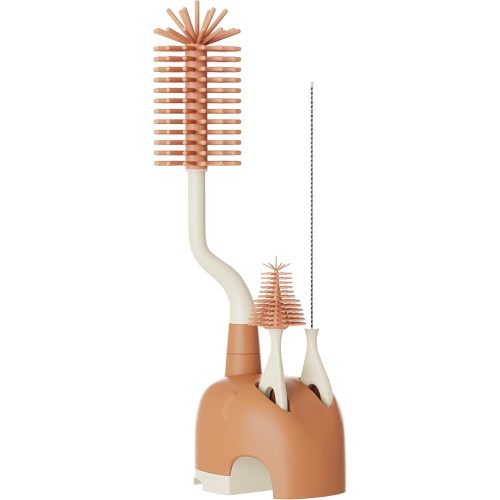 Silicone Bottle Brush Set with Stand, 360° Rotating Silicone Bottle Cleaning Brush Cleaner Set, Long Handle 3 in 1 Multipurpose Silicone Baby Bottle Straw Cleaner Brush (Orange)