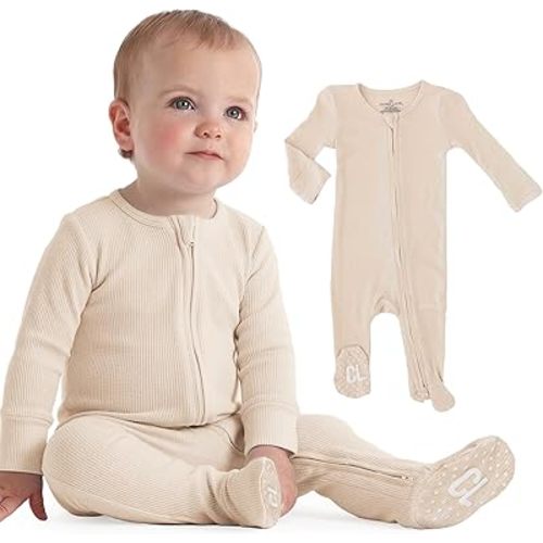Caden Lane Waffle Zipper Footie | Oatmeal - 0-3