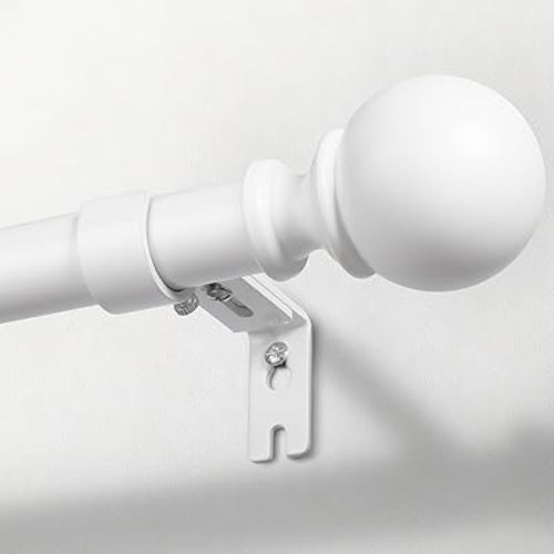 Zeerobee Curtain Rods for Windows 48 to 84, 1 Inch Adjustable Heavy Duty White Curtain Rod, Outdoor Indoor Room Divider Modern Drapery Pole, 48-86"