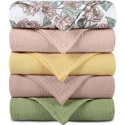Muslin Receiving Blankets 5 Pack, Soft Swaddle Wraps for Newborn Babies