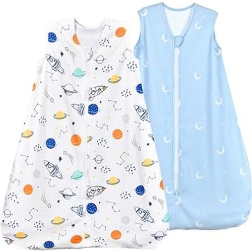 david's kids Micro Fleece Baby Sleep Sack 12-18 Months, Soft Warm Baby Wearable Blankets with 2-Way Zipper, 2 Pack Comfy Sleeping Bags for Toddler Boys Girls Neutral, Large Size, Space