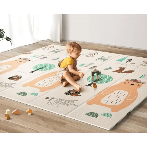 UANLAUO Foldable Baby Play Mat, Extra Large Waterproof Activity Playmats for Babies,Toddlers, Infants, Play & Tummy Time, Foam Baby Mat for Floor with Travel Bag (Bear(79x71x0.4inch))