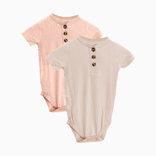 Snuggle Shield LUXE Bamboo Short Sleeve 3 Button Bodysuit 2 Pack - Tan Sand/Pink, 0-3 M