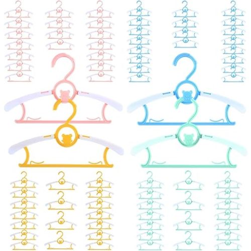 Baby Hangers for Nursery Closet 80 Pack Plastic Kids Clothes Hanger Space Saving Non Slip Extendable Toddler 11-14” Adjustable Hangers Heavy Duty Clothing Infant Hanger Bulk, Mixed Color