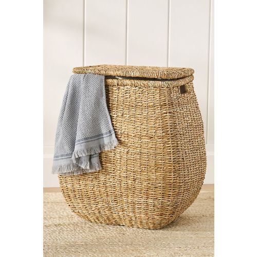 Woven Lidded Seagrass Hamper with Handles