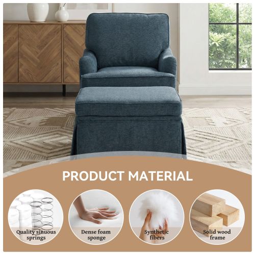 Chenille Swivel Accent Chair Storage Ottoman Set with Nailhead Trim Skirt
