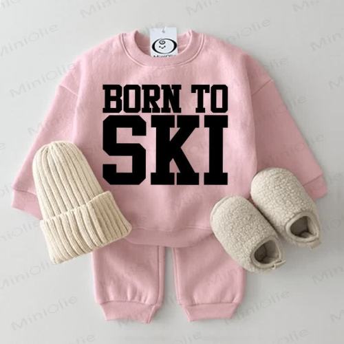 BORN TO SKI Baby Sweatshirt 2-piece Pink Set