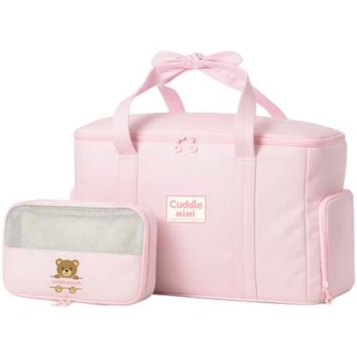Hospital Bag for Women Labor Delivery – Baby & Toddler Duffle Bag in Quilted Nylon with Cotton Padding - for Labor and Delivery Essentials |2 PCS Set |Baby Pink