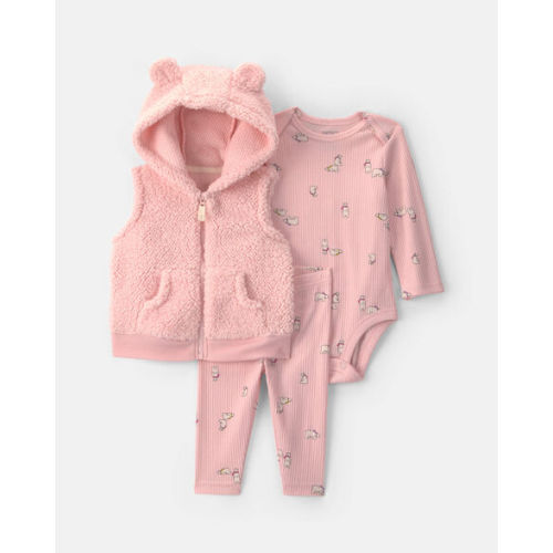 Baby Girl 3-Piece Bear Teddy Fleece Long-Sleeve Layering Set - Pink | Carter's