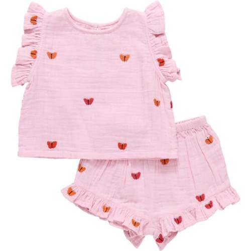 Baby Girls Roey 2-PC Set, Butterfly Embroidery - Pink Chicken | Maisonette