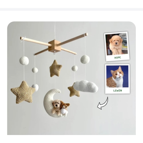 Pet Moon Brown | Custom Crochet Pet Nursery Baby Mobile – My Dollfy