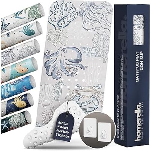Bathtub Mat Non Slip Anti Mold for Kids 40x16 - homerella® Bath Mat for Tub, BPA Free, Incl. 2 Hooks, Washable Shower Mat Non Slip Anti Mold, Shower Mats for Inside Shower, EU Certified