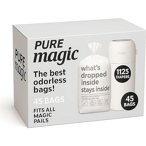 Pure Magic Odorless Diaper Pail Bags – Triple-Layer Leak & Smell Protection, Universal Fit, Circular Bottom, Mildly Scented (Pack of 3)