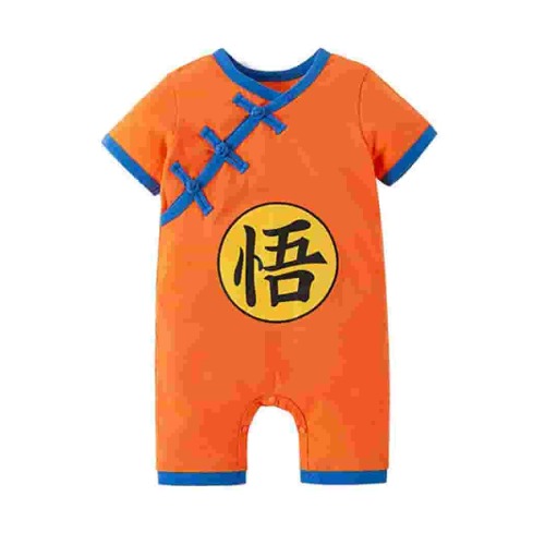 StylesILove Baby Toddler Boys Anime Cartoon Short Sleeve Cotton Romper Asian Inspired Jumpsuit Halloween Onesie Outfit (Goku Orange, 6 Months)