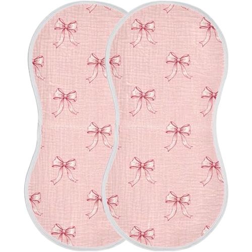 2 Pack Muslin Burp Cloths Pink Ribbon Bow Cotton Baby Burp Cloths Absorbent Soft Burping Cloth Washcloths for Baby Boys Girls 22x11 Inch