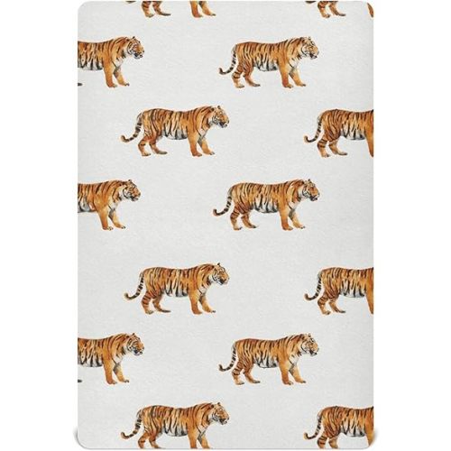 Tropical Tigers Animal Grey Crib Sheets Soft Breathable Fitted Baby Crib Sheets Mattress Cover for Girls Boys, 52" x 28" x 9"