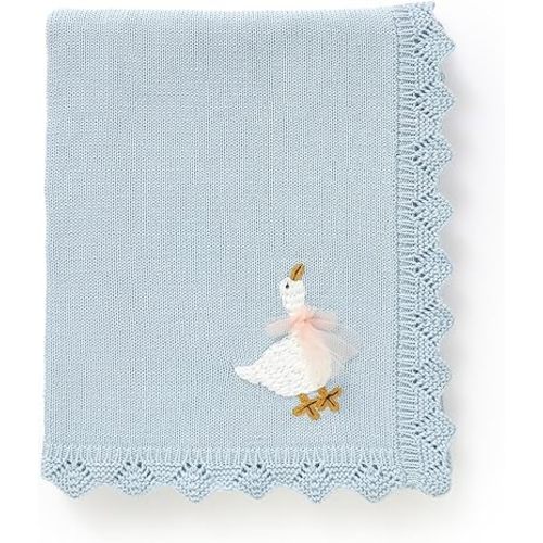 mimixiong Cotton Baby Blanket Heritage Receiving Cuddle Stroller Crib Blanket with Cute Embroidered Goose for Boys and Girls 30x40 Inch