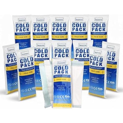 Leonns® Instant Perineal Ice Packs for Postpartum w/Adhesive Strip | Perineal Cold Pack - 2 in 1 Postpartum Ice Pack Pads for After Birth - Instant Ice Maxi Pads | Easy to Activate (12 Pack)