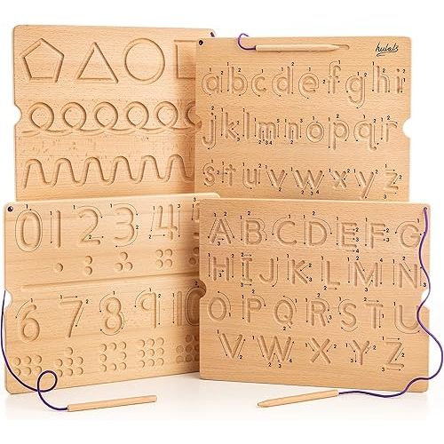 Learn to Write - Number & Letter Tracing Boards with Direction Arrows - Wooden Alphabet Learning Montessori Toys 4+ Year Old Toddler Writing Tools Beginner Preschool Classroom Must Haves