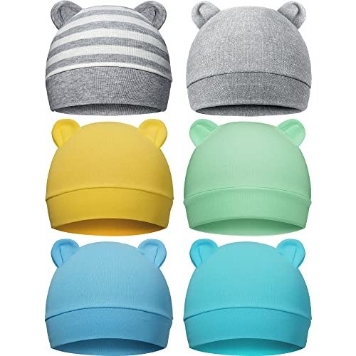 Geyoga 6 Pieces Newborn Baby Hat Bear Ears Infant Caps Baby Boy Girl Toddler Hats Infant Beanie Caps for 0-3 Months