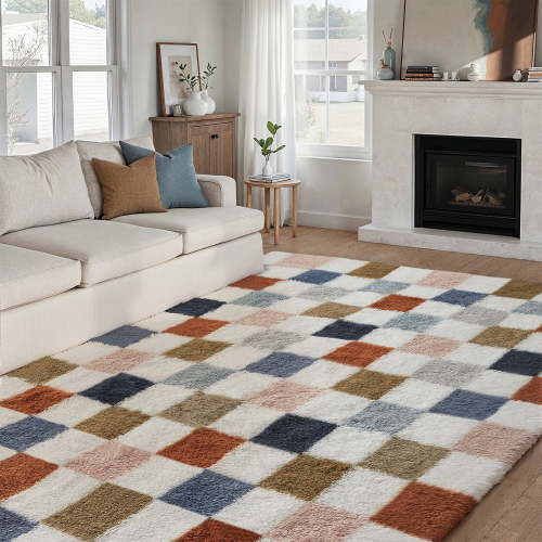 BERTHMEER 8'x10' Large Shag Ultra-Soft Area Rugs for Bedroom Living Room Dinning Room Plush Pile Soft Fluffy Geometric Modern Indoor Carpets Rugs,Multicolor