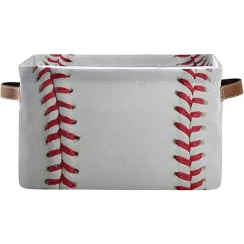 Foldable Storage Baskets, Baseball Storage Bins with Handles, Decorative Cloth Organizer Storage Boxes for Home Office 14 x 10 x 8 in